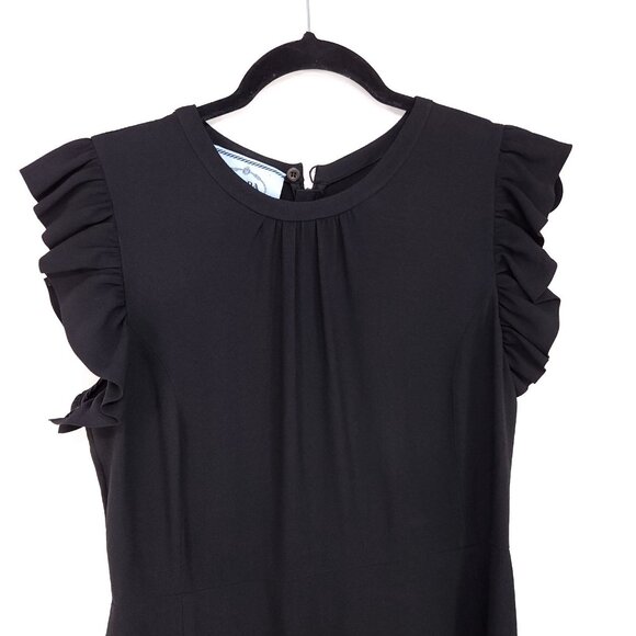 Prada Milano Made in Italy Ruffle Shift Dress Size 40 Womens Black Pleated - Picture 3 of 12